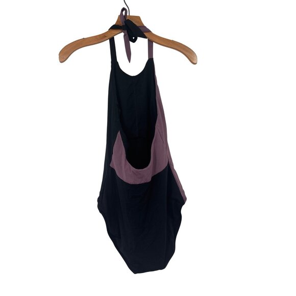 Athleta Womens Halter One-Piece Swimsuit Black Purple Color block size small S - Picture 3 of 6